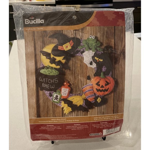 Bucilla Other - Bucilla "Witches Brew" Felt Halloween Wreath Kit~86563 Cat Pumpkin Frog New